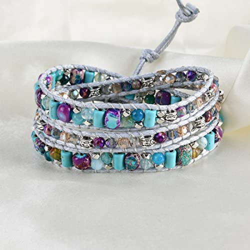 YGLINE Natural Stone Wrap Bracelet for Women Boho Bracelets Healing Crystal Beaded Bracelet Adjustable 3/5 Wraps Bracelet Handmade Birthday Gifts for Women - color: Mix beads(3 wraps)
