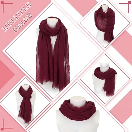 Geyoga 6 Pcs Women Scarf Shawl Hijab Scarves Cotton Crinkle Hijab for Women Blend Shawl Crinkle Wrap Head for Seasons - color: Dark Red