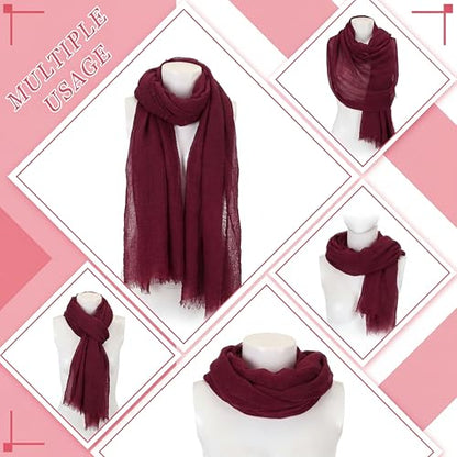Geyoga 6 Pcs Women Scarf Shawl Hijab Scarves Cotton Crinkle Hijab for Women Blend Shawl Crinkle Wrap Head for Seasons - color: Dark Red