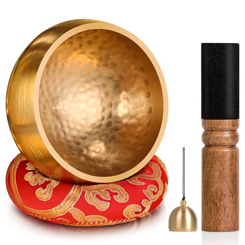 Tibetan Singing Bowls – Hand-Hammered in Nepal, Authentic Meditation Sound Bowls for Yoga, Chakra Healing, Mindfulness & Spiritual Self-Care Gifts for Women - color: Black