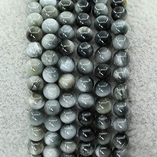 Keleny Gem Semi Precious Gemstones 4mm Round Beads Crystal Stretch Bracelet 7 Inch Unisex - color: Black Hawk Eye Quartz