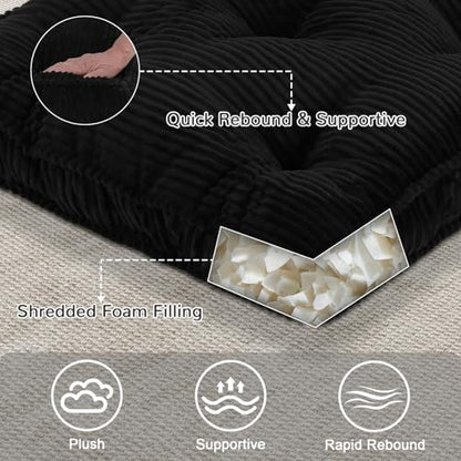 Meditation Floor Cushion Set of 2, 22x22 Tufted Floor Pillow for Adults, Square Large Meditation Cushion Pillow, Black Corduroy Sitting Pillow with Handle, Yoga Seating for Tatami