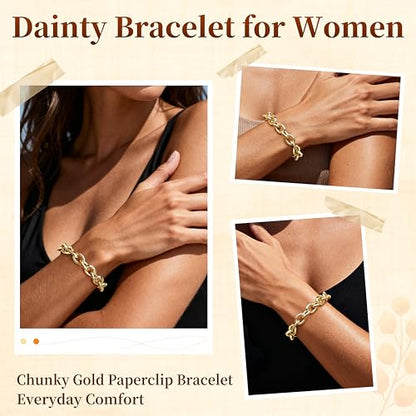 3mm Diamond Classic Tennis Bracelet for Women Dainty, Gold Jesus Cross Bracelets Trendy, 14K Gold Plated Heart/Evil Eye/Pearl/Starfish & Seashell Charm Bracelets for Women Bulk - style: Gold Paperclip