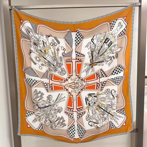 ANDANTINO 100% Pure Mulberry Silk Scarf 35" Large Square Lightweight Headscarf –Women’s Hair Wraps-With Gift Packed - color: Belts-orange