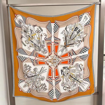 ANDANTINO 100% Pure Mulberry Silk Scarf 35" Large Square Lightweight Headscarf –Women’s Hair Wraps-With Gift Packed - color: Belts-orange
