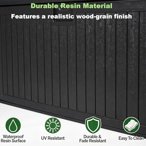 230 Gallon Outdoor Storage Box, Waterproof Extra Large Resin Deck Box with Lockable Lid for Patio, Pool Equipment, and Cushions, Black - color: Black(230 Gal)