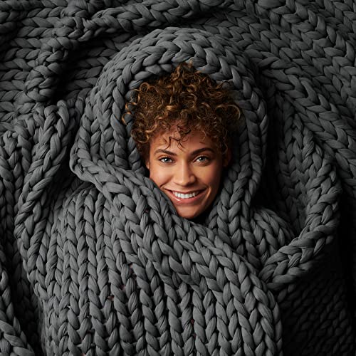 Bearaby Cotton Hand-Knit Weighted Blankets for Adults - Chunky Knit Blanket - Sustainable, Breathable, Organic, Cooling Weighted Blanket - Machine Washable (Asteroid Grey, 20 lbs, 45"x72") - color: Asteroid Grey, size: 20 lbs (45”x72”)