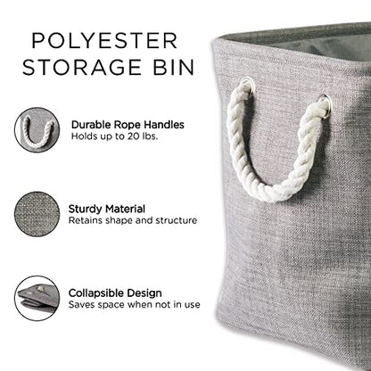 DII Polyester Container with Handles, Ikat Storage Bin, Medium, Mineral Gray - color: Mineral Gray, size: Medium