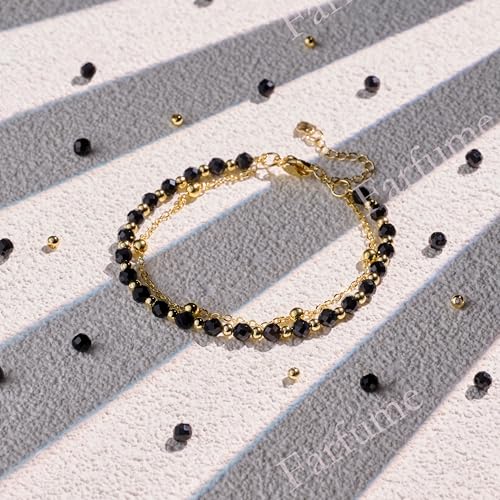 Farfume Crystal Bracelet Beaded Bracelets 4mm Natural Stone Beads Gemstone Handmade Jewelry Gift for Women - color: Black Onyx-Strength & Focus