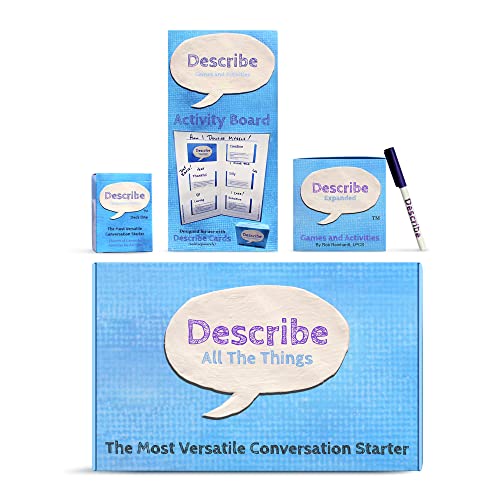 Describe Cards - All The Things Box, Over Two Dozen Games and Learning Activities for Families, Therapy, School, and More. Bundle Includes Deck One & Deck Two Conversation Cards with Activity Board.