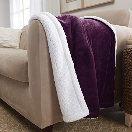 Sherpa Throw Blanket Super Soft Reversible Ultra Luxurious Plush Blanket, 50 x 60 inches, Rich Purple/White - color: Purple / White, size: Throw (50" x 60")