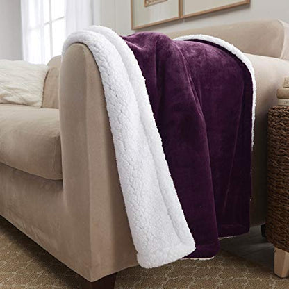 Sherpa Throw Blanket Super Soft Reversible Ultra Luxurious Plush Blanket, 50 x 60 inches, Rich Purple/White - color: Purple / White, size: Throw (50" x 60")