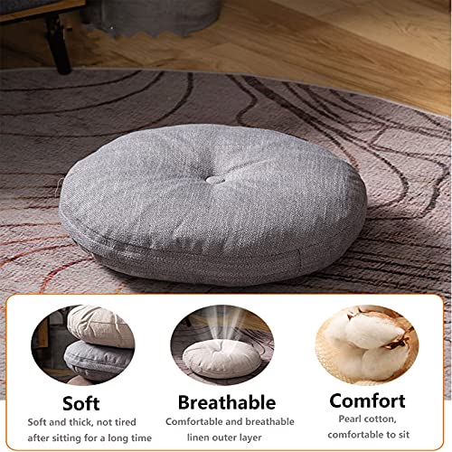 Round Yoga Seat Cushion Thicken Tufted Floor Pillow Cotton Linen Pumpkin Corduroy Meditation Cushion for Yoga Living Room Balcony Tatami-White 40x40cm(16x16inch)