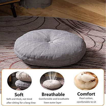 Round Yoga Seat Cushion Thicken Tufted Floor Pillow Cotton Linen Pumpkin Corduroy Meditation Cushion for Yoga Living Room Balcony Tatami-White 40x40cm(16x16inch)