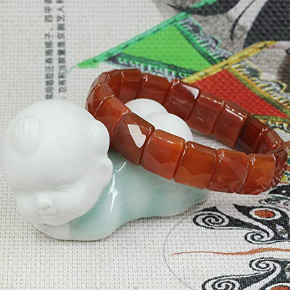 Keleny Gemstones Semi Precious 15mm Square Grain Faceted Beaded Stretch Bangle 7.5 Inch Unisex - color: Dyed Red Agate