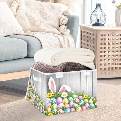 senya Easter Baskets Collapsible Bins with Lids, Flowers Wood Boxes Clothes for Organizing - color: Easter 1