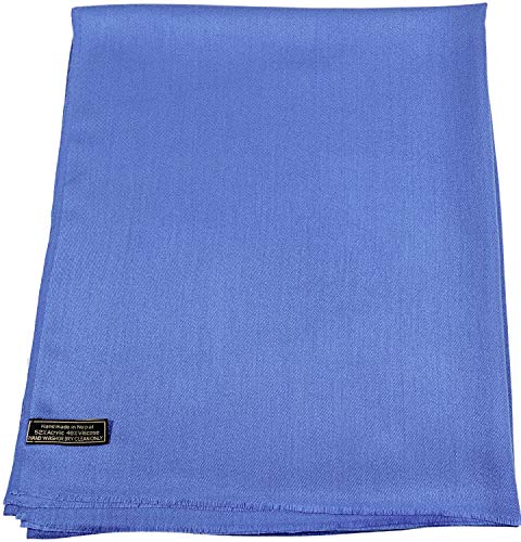 CJ Apparel Solid Color Fringe Design Fringe Shawl Scarf Wrap Stole Throw Head Wrap Pashmina Gift Hand Made in Nepal New - color: Blue Fc1009