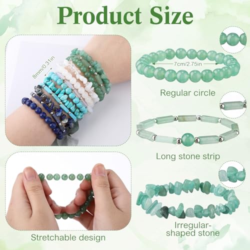 Huquary 12 Pcs Natural Stone Beaded Bracelets for Women Men 8mm Semi-precious Gemstone Stretch Bracelets Stackable Handmade Healing Crystal Jewelry Accessories for Birthday Spring Summer Gifts