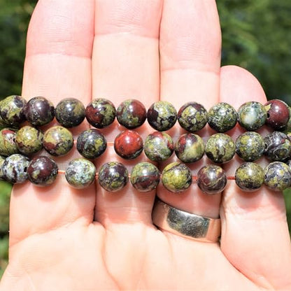 Natural Stone Beaded Bracelets for Women Men - 8MM Semi-Precious Stones Bracelets Adjustable Crystal Beads Stretch Bracelet - color: Dragon Blood Jasper