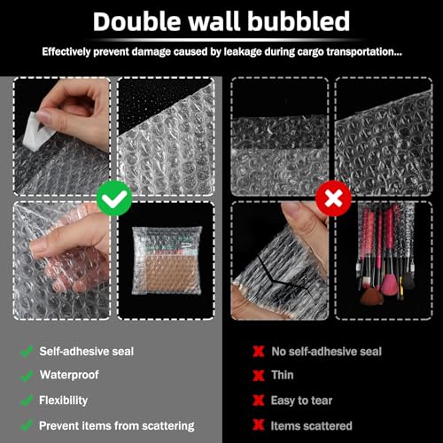 Frienda 300 Pcs Clear Self Sealing Bubble Cushion Bags Double Wall Bubble Pouch Bag Plastic Shockproof Protective Packing Bags for Small Business Moving Shipping Packaging Storage(6" X 6") - size: 6" X 6"