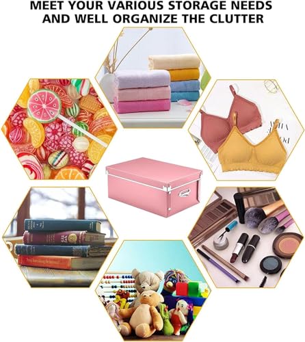 XUCHUN File Storage Boxes, Foldable Storage Bins with Lid 3 in 1 Set, Press-Stud Fastening, Moisture-Proof, Space Saving Storage, Photoes, Files, Closets - color: Pink