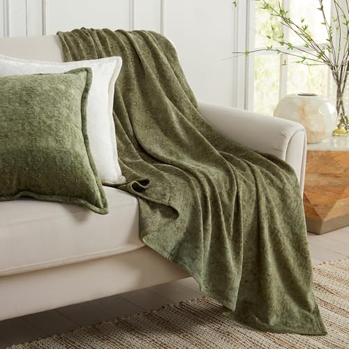 Chenille Jacquard Throw Blanket for Couch & Bed | Soft Textured Boho Decorative Blanket | Lightweight All-Season Sofa Throw | Charlotte Collection | Sage | 50" x 60" - color: Sage