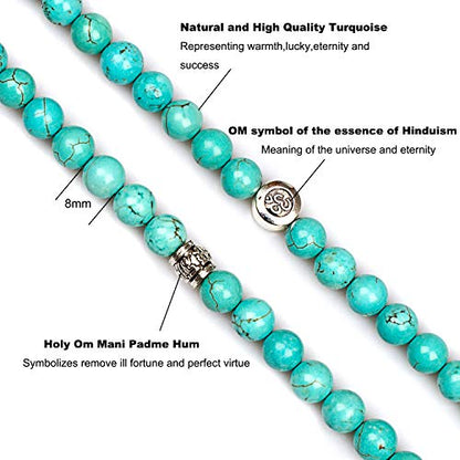 108 Mala Beads Necklace 7 Chakra Tree of Life Pendant Prayer Buddha Bracelets Healing Stone Yoga Men Women Jewelry - color: Rosary Prayer turquoise