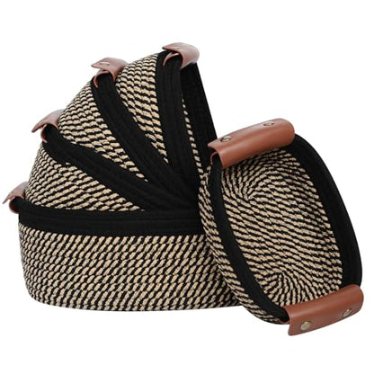 ECDYQXVU 5 Piece Storage Baskets Small Woven Basket with Detachable Leather Handle, Cotton Rope Shelf Baskets for Closet Organizers, Different Sizes Basket Decor, Black Brown
