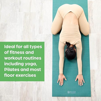 Gaiam Essentials 1/4" Thin (6mm) Yoga & Pilates, Fitness & Exercise Mat with Easy-Cinch Carrier Strap Cusion Support For Fitness and Gym Workouts - color: Teal
