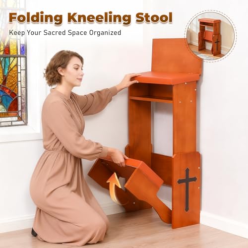 Prayer Kneeler Bench with Book Rest, Adjustable Height Foldable Kneeling Bench with Thick Padding, Portable Prayer Stool for Home, Church and Meditation