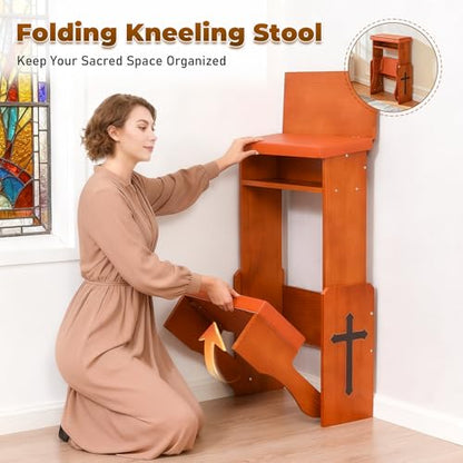 Prayer Kneeler Bench with Book Rest, Adjustable Height Foldable Kneeling Bench with Thick Padding, Portable Prayer Stool for Home, Church and Meditation
