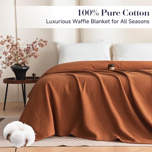 Simple&Opulence 100% Cotton Waffle Weave Throw Blanket 50"x60", Soft Lightweight Breathable Cozy Washed, Layer Blanket for Couch Bed Sofa, Farmhouse Home Decor for Adults All-Season, Rust Orange