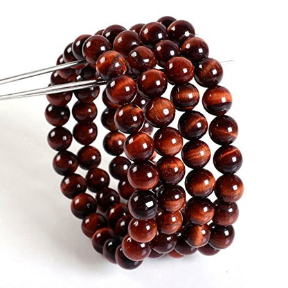 Justinstones Gem Semi Precious Gemstone 8mm Round Beads Stretch Bracelet 7 Inch Unisex - color: AA Red Tiger Eye