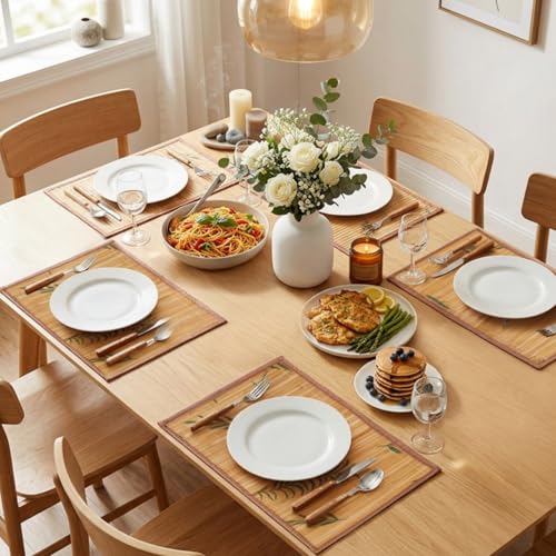 Eorbow 8 Pack Bamboo Placemats, 18 x 12 Inch Anti-Slip Table Mats, Heat Resistant Place Mats, Japanese Style Washable Placemats for Dining Room, Kitchen, Restaurant