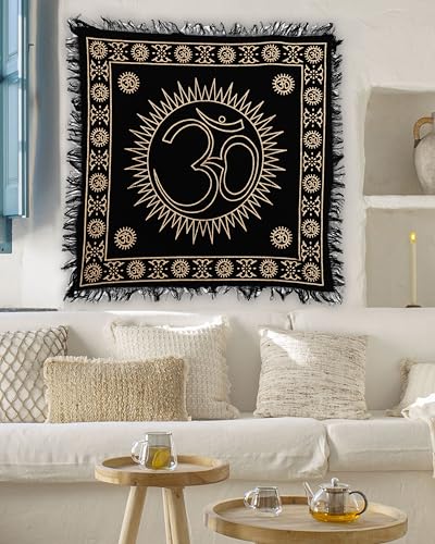 Indian Consigners Tarot Spread Altar Cloth AUM Tablecloth Pooja Poojan Wall Decor (Black Gold OM) - color: Black Gold Om