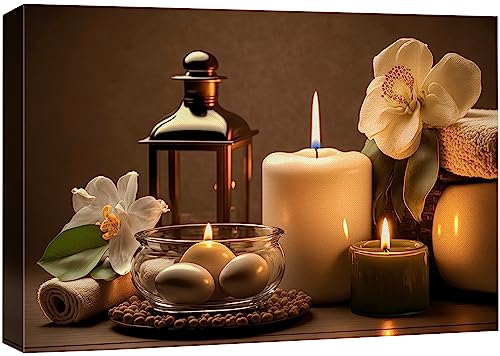 wall26 Canvas Print Wall Art Spa Candle White Amaryllis Flower Nature Wilderness Photography Realism Modern Art Decorative Multicolor Rustic Minimal Relax/Calm/Cozy Colorful for Bedroom - 12"x18" - color: Ab08-2307-irs01, size: 18"L x 12"W