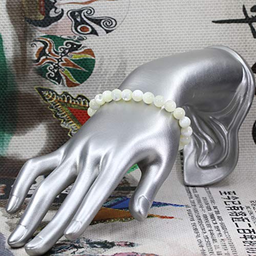 Amandastone Natural Gemstone 8mm Round Beads Stretch Bracelet 7 Inch - color: Mother Of Pearl