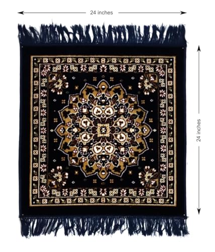 ASHIRWAD Puja Aasan 24 x 24 Inches Soft Fabric Religious Mat for Home Mandir Daily Pooja Meditation Havan and Traditional Worship Rituals (Blue-1) - color: Blue-1