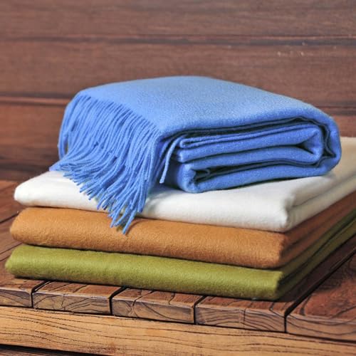 CUDDLE DREAMS Premium Cashmere Throw Blanket with Fringe, Luxuriously Soft (Porcelain Blue) - color: Porcelain Blue