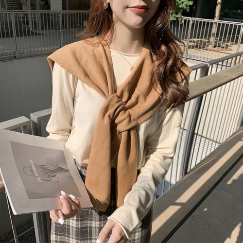 Sweater Shawl Wraps for Women Fashion Knitted Shoulder Shawls Ponchos Casual Sweaters Scarf Cape Wraps with Sleeves - color: 06 Khaki