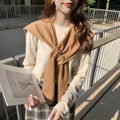 Sweater Shawl Wraps for Women Fashion Knitted Shoulder Shawls Ponchos Casual Sweaters Scarf Cape Wraps with Sleeves - color: 06 Khaki