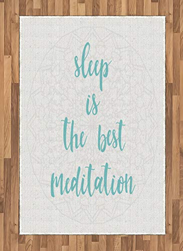 Ambesonne Nap Saying Area Rug, Sleep is The Best Meditation Calligraphy with a Soft Mandala Motif Background, Flat Woven Accent Rug for Living Room Bedroom Dining Room, 4' X 5' 7", Seafoam Pearl