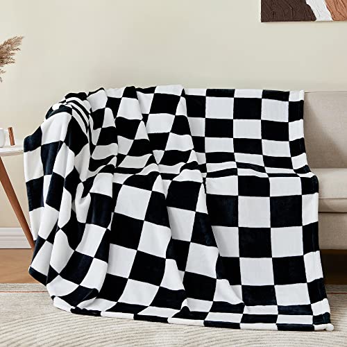 BEDELITE Checkered Throw Blanket for Couch, Soft & Cozy Fleece Flannel Blanket with Checkerboard Grid Home Decor, Checkered Black, 50x60 Inches - color: Black, size: Throw(50"x60")
