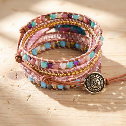 YGLINE Boho Handmade Natural Stone Wrap Bracelets Jasper Crystal Beads Bracelet Jewelry - color: jasper 1-5wrap