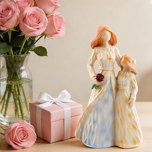 Mom Gifts from Daughter, Mother Daughter Figurine, Hand-Painted Resin Sculpture, Meaningful Birthday Mothers Day Valentines Day Gift, Home Decor Keepsake (Mother Daughter Rose Figurine) - color: Mother Daughter Rose Figurine