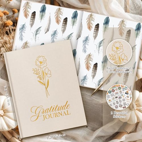 Lanpn Daily Gratitude Journal for Woman Men, 4 Month Affirmation & Mindfulness Planner, 7.8"x9.2" The 5 Minute Grateful Diary, Guided Reflection with Positivity Prompts Undated Notebook, Beige