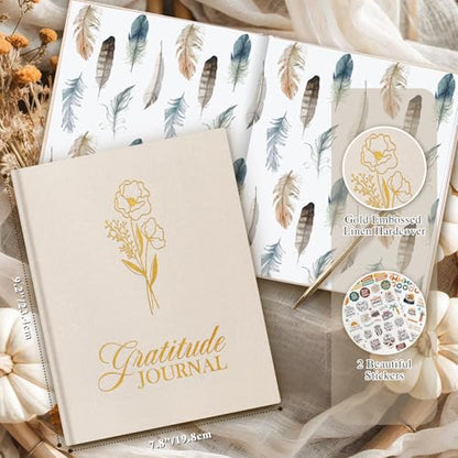 Lanpn Daily Gratitude Journal for Woman Men, 4 Month Affirmation & Mindfulness Planner, 7.8"x9.2" The 5 Minute Grateful Diary, Guided Reflection with Positivity Prompts Undated Notebook, Beige