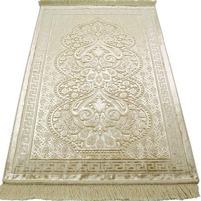 Modefa Luxury Velvet Prayer Rug with Prayer Beads | Soft Elegant Muslim Turkish Janamaz Sajada Carpet for Men and Women | Plain Solid Prayer Mat Ramadan Eid Gift - Paisley (Golden Yellow) - color: Golden Yellow