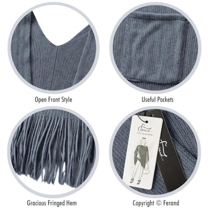 Ferand Shawl Wraps for Women, Cozy Lightweight Poncho Cape with Pockets, Warm for Fall Winter Travel - color: Light Blue