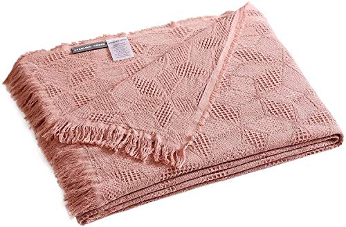 Woven Throw Blanket Textured Super Soft Lightweight Cotton Knitted Blanket, Salmon, 50" x 70" - color: Salmon